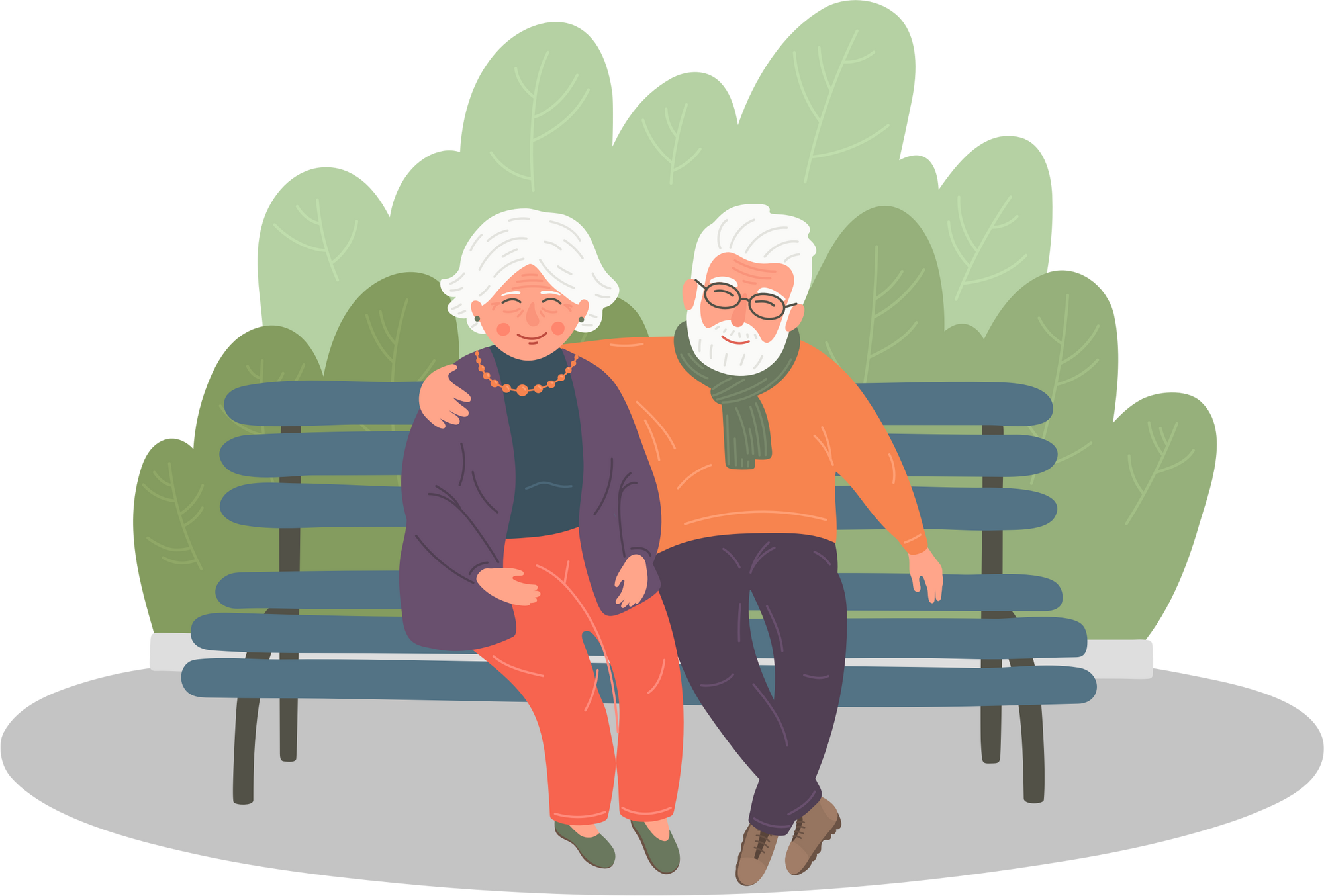 Senioren sitzen auf einer Parkbank